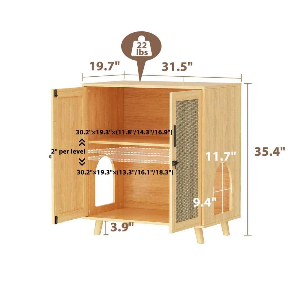 Modern Cat Litter Box Enclosure - Hidden Litter Box Furniture with Lock