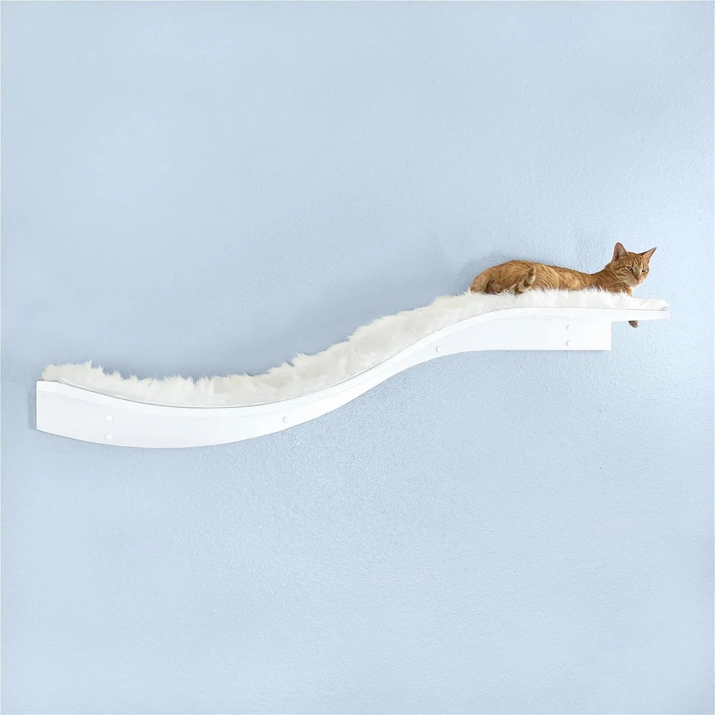 60 Inch Lotus Branch Cat Shelf in White with Replaceable Carpet - Modern Cat Wall Shelf for Playin