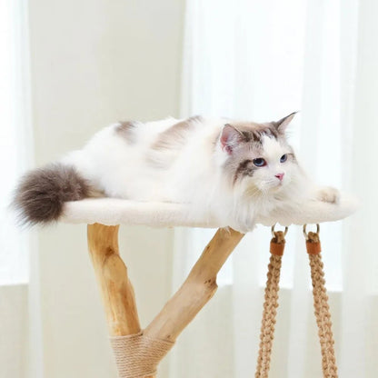 Luxury Cat Towers for Large Cats - Wooden Cat Condos with Cat Swing, Perches, and Washable Cushion