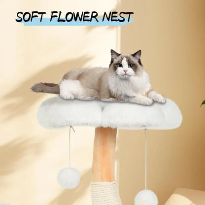 Wood Flower Cat Tree Tower for Indoor Cats - Cute Cat Condo with Scratching Post, Plush Perches, and Toy Balls