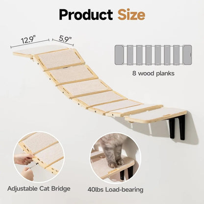 Adjustable Cat Bridge with Climbing Shelves, Wall-Mounted Design, and Customizable Configuration