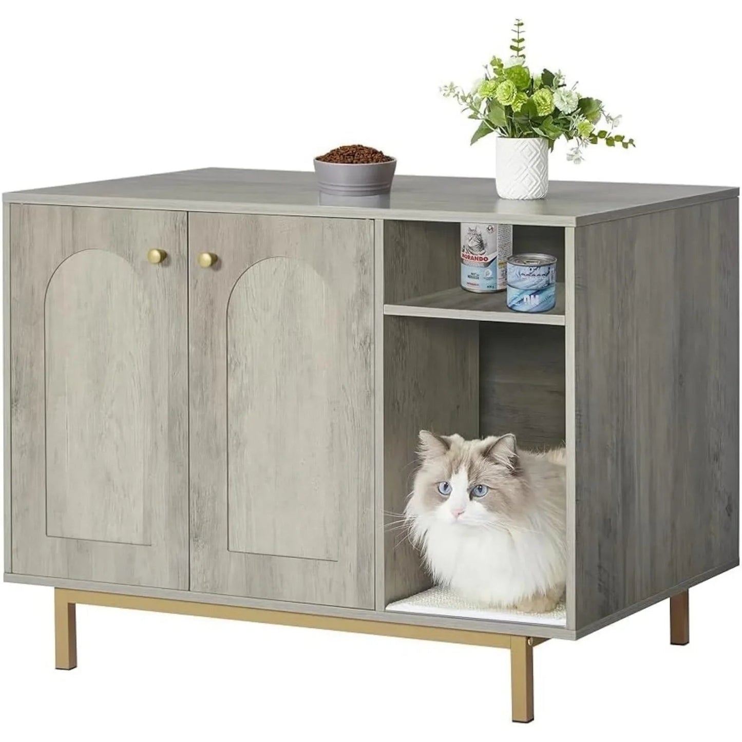 Cat Litter Box Enclosure - Hidden Litter Box Furniture with Storage Cabinet Bench for Living Room