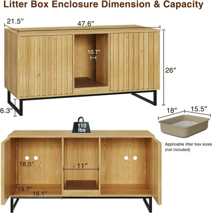 47.6" Hidden Litter Box Furniture - Double Room Large Cat Cabinet with Cat Scratch Pad, TV Stand & Side Table