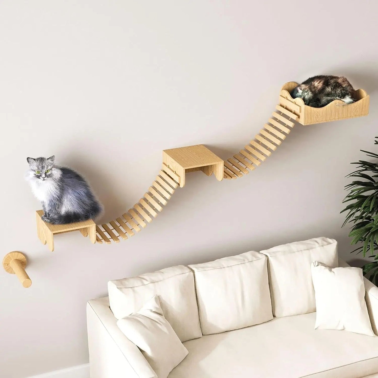 Cat Hammock Wall Furniture with Climbing Shelves, Scratching Post, Bridge, and Multi-Level Design for Indoor Cats