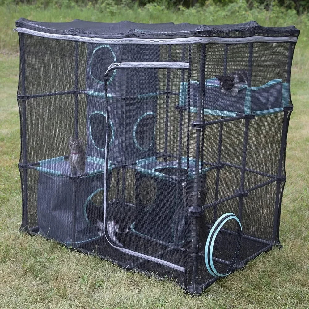 Indoor and Outdoor Mega Kit Cat Furniture Playset with Durable Nylon Mesh and Rearrangeable Cubby Cubes