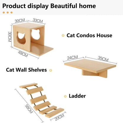 Cat Wall Shelves and Perches with 2 Condos House, Scratching Post, and 6 Shelves for Multi-Cat Households