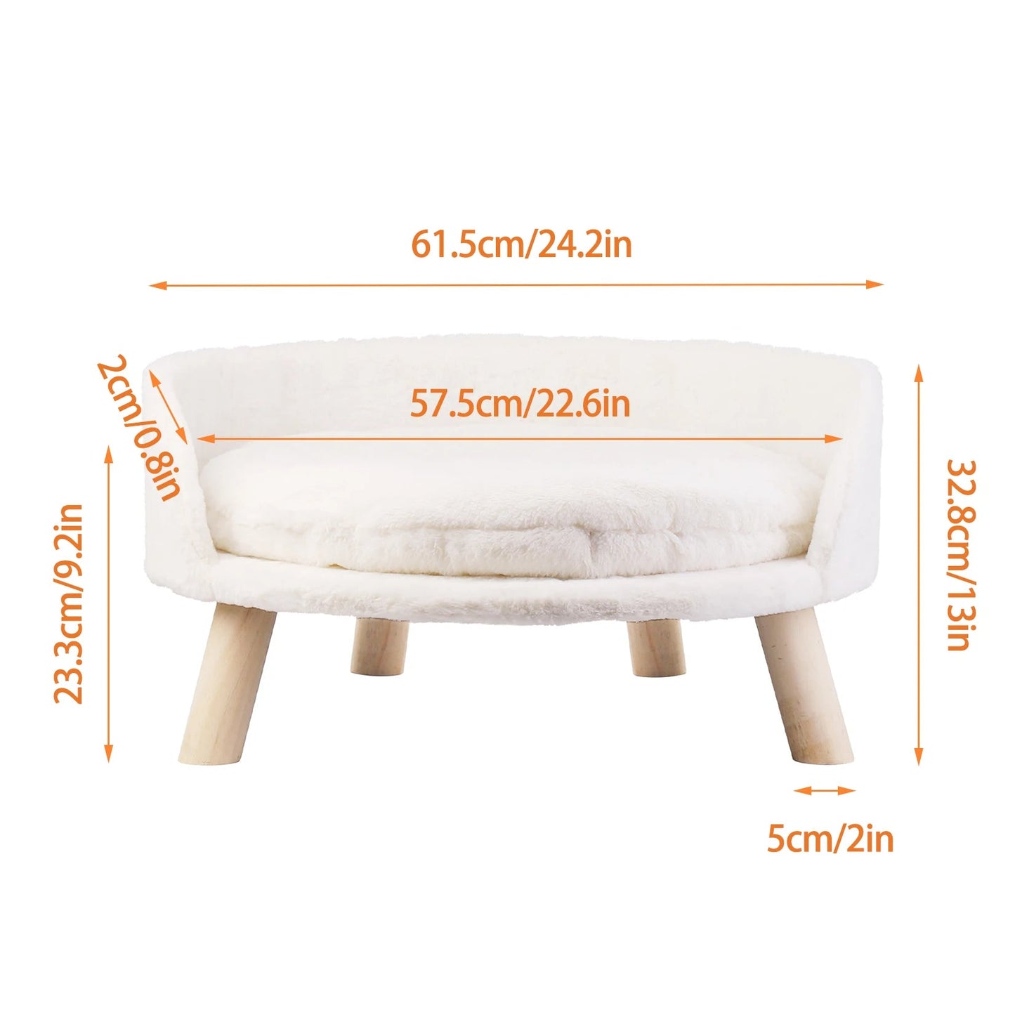 Luxury Soft Cat Bed - Warm Plush Fabric Pet Nesting Chair Bed with Solid Wood Legs, Removable Cushion Pad