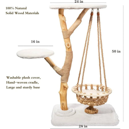 Luxury Cat Towers for Large Cats - Wooden Cat Condos with Cat Swing, Perches, and Washable Cushion