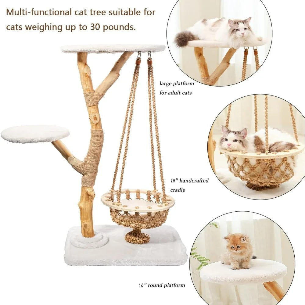 Luxury Cat Towers for Large Cats - Wooden Cat Condos with Cat Swing, Perches, and Washable Cushion