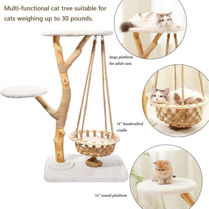 Luxury Cat Towers for Large Cats - Wooden Cat Condos with Cat Swing, Perches, and Washable Cushion