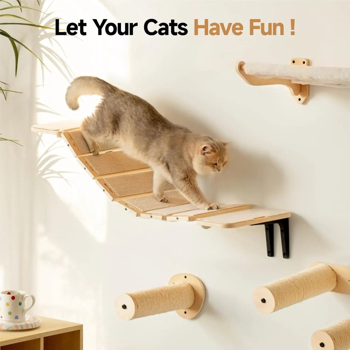 Adjustable Cat Bridge with Climbing Shelves, Wall-Mounted Design, and Customizable Configuration