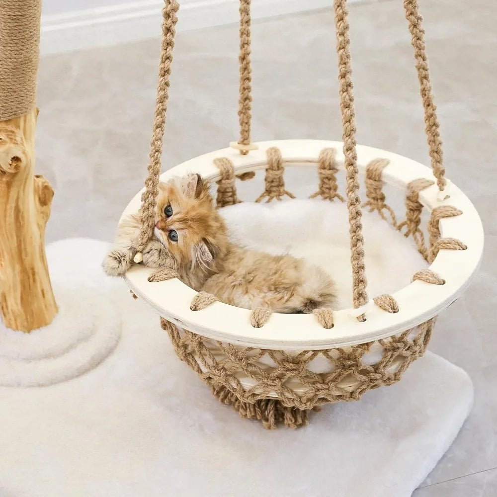 Luxury Cat Towers for Large Cats - Wooden Cat Condos with Cat Swing, Perches, and Washable Cushion