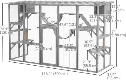 Catio Playground Cat Window Box Outside Enclosure with Weather Protection Roof and Multiple Platforms