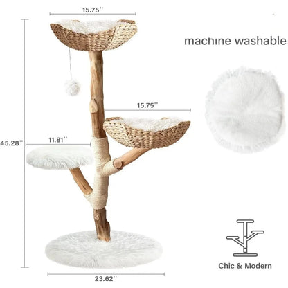 Heavy Duty Cat Tree for Large Cats - Unique Handmade Aesthetic Cat Tree with Real Solid Wood Branches