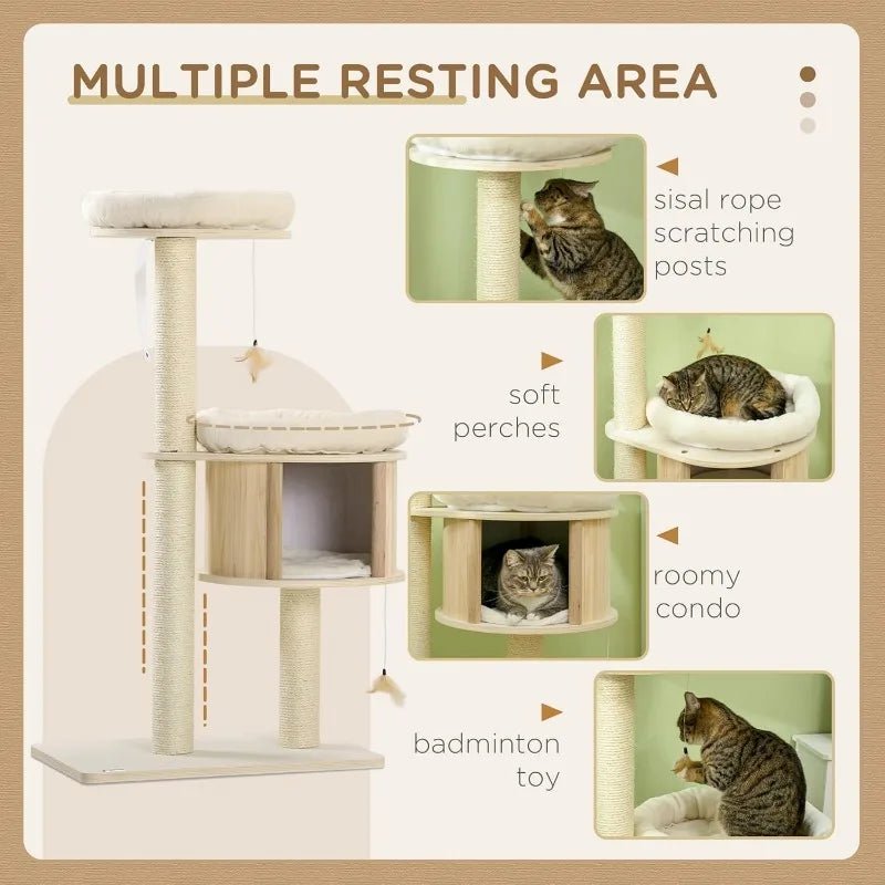 3-Level Cat Tree Tower for Indoor Kittens - Multifunctional Cat Condo with Scratching Posts, Bed, and Hideaway