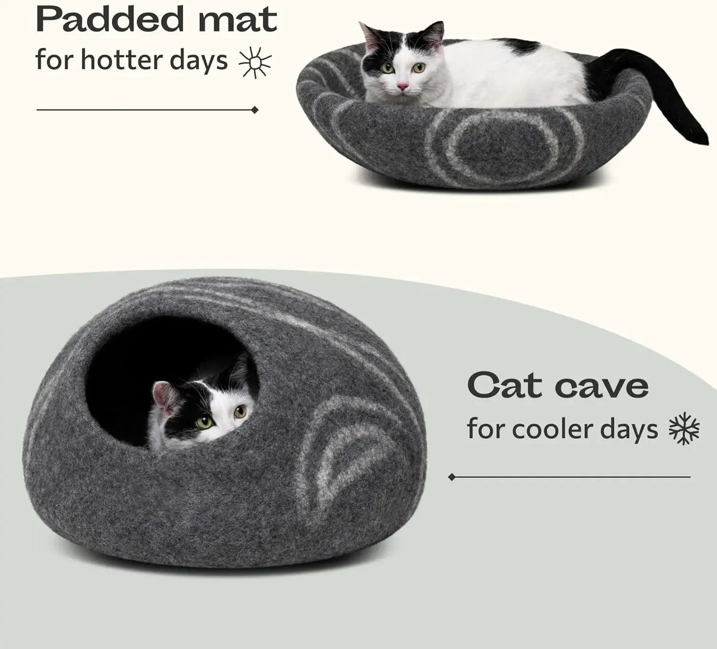 Handmade Felt Cat Bed Cave - 100% Merino Wool Eco-Friendly Cat House for Cats and Kittens