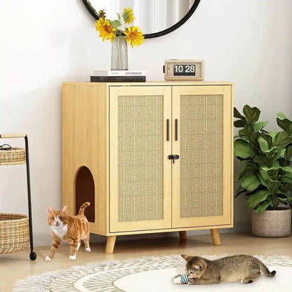 Modern Cat Litter Box Enclosure - Hidden Litter Box Furniture with Lock