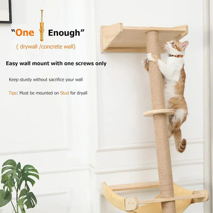 Wall Cat Tree with Hammock, Scratching Post, and 76" Tall Design for Indoor Climbing Cats