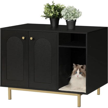 Cat Litter Box Enclosure - Hidden Litter Box Furniture with Storage Cabinet Bench for Living Room