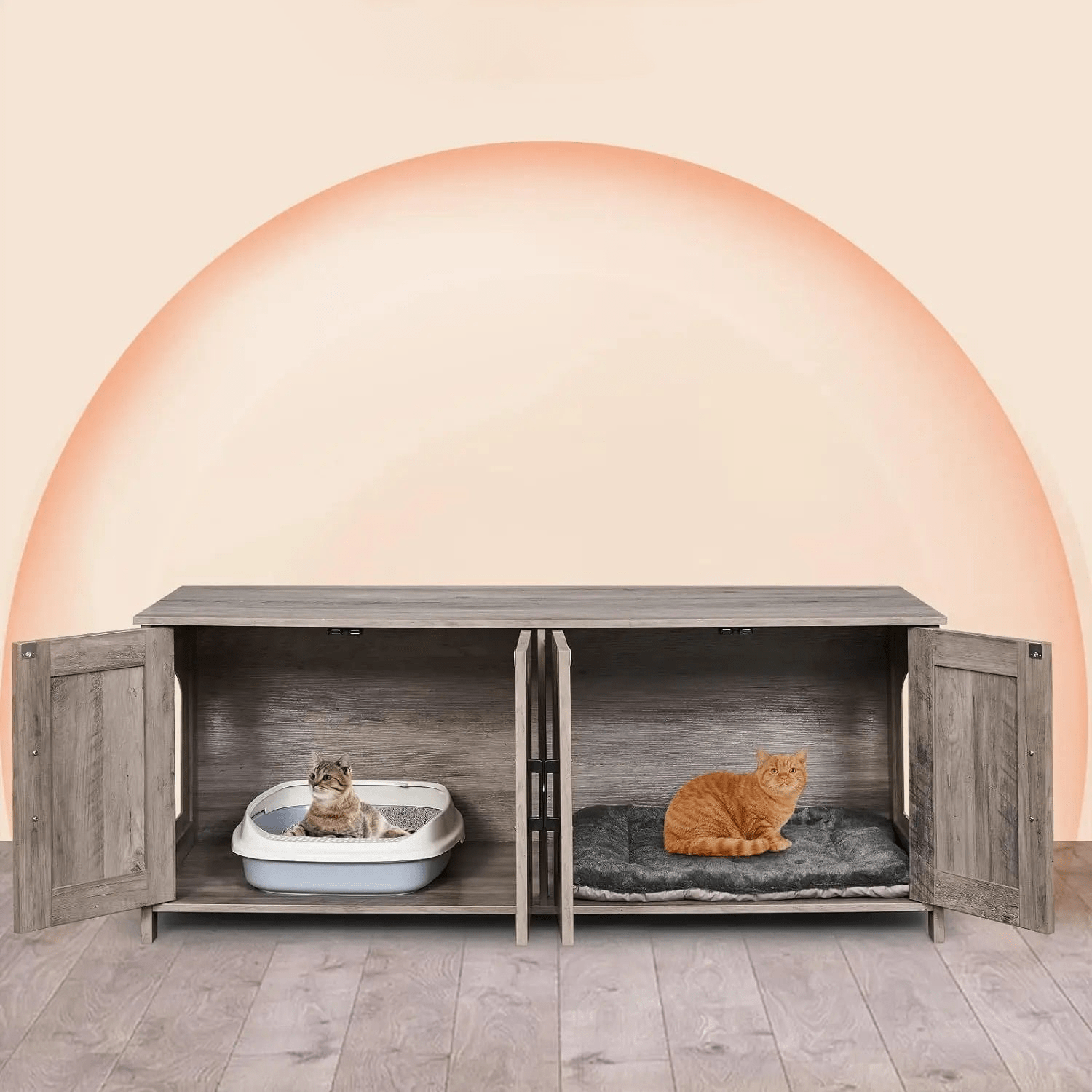 Catitude Cat Litter Box Enclosure for 2 Cats - Wooden Cat Washroom Furniture with Double Room