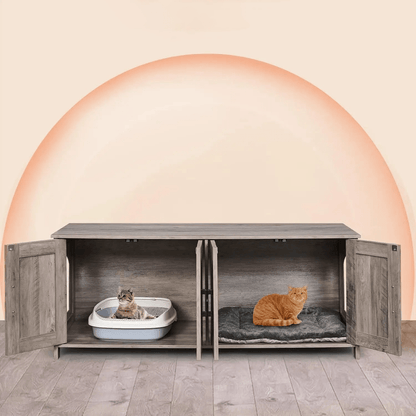 Catitude Cat Litter Box Enclosure for 2 Cats - Wooden Cat Washroom Furniture with Double Room
