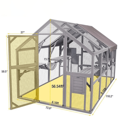 Catitude Large Outdoor Cat Enclosure with Bridges, Walks, Small Houses, and Waterproof Roof Cover