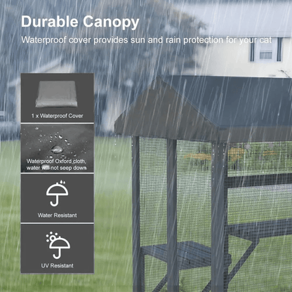Catitude Large Outdoor Cat Enclosure with Waterproof Cover, Sunshine Panel Roof, and Secure Structure