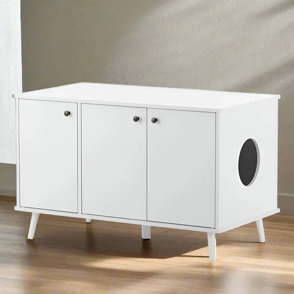 Catitude Litter Box Enclosure with Hidden Plug, Storage Bench, and Ample Storage Space for Cat Essentials