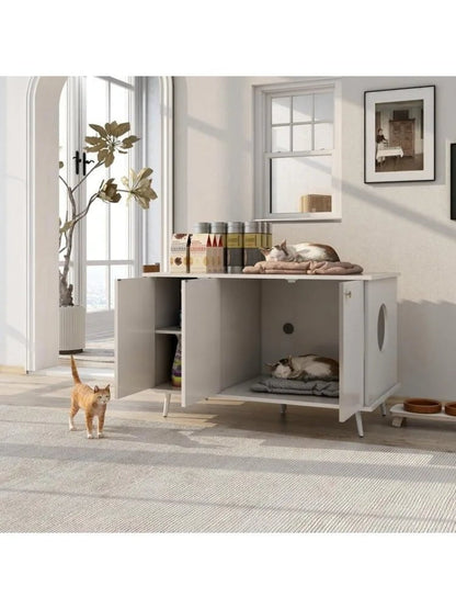Catitude Litter Box Enclosure with Hidden Plug, Storage Bench, and Ample Storage Space for Cat Essentials