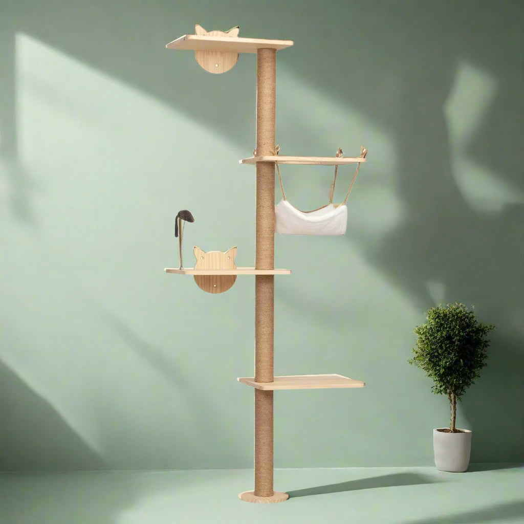 Catitude Wall-Mounted Cat Scratching Pad with Hammock, Perches, and Durable Wood Construction for Small to Large Cats