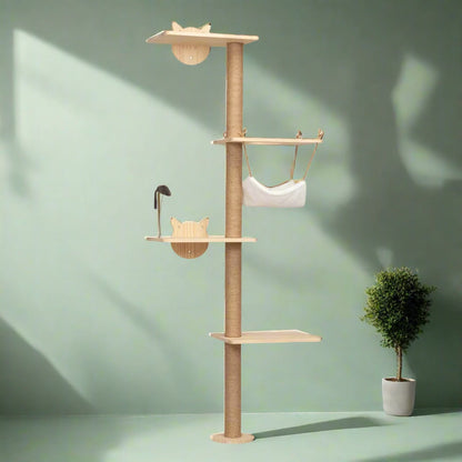 Catitude Wall-Mounted Cat Scratching Pad with Hammock, Perches, and Durable Wood Construction for Small to Large Cats