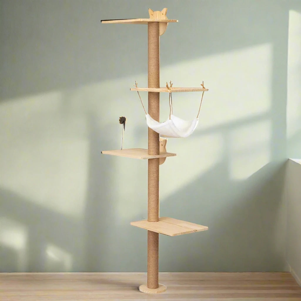 Catitude Wall-Mounted Cat Scratching Pad with Hammock, Perches, and Durable Wood Construction for Small to Large Cats
