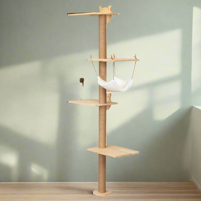 Catitude Wall-Mounted Cat Scratching Pad with Hammock, Perches, and Durable Wood Construction for Small to Large Cats