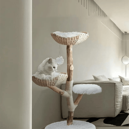 Catitude Wooden Cat Tree Tower - Unique Heavy Duty Cat Tower with Real Wood Branches and Luxurious Cat Furniture for Large Breeds