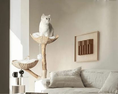 Catitude Wooden Cat Tree Tower - Unique Heavy Duty Cat Tower with Real Wood Branches and Luxurious Cat Furniture for Large Breeds
